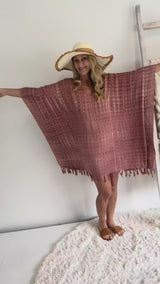 Short Kaftan With Tassels In Clay Tie Dye