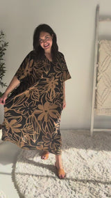 Long Kaftan In Hibiscus Chocolate