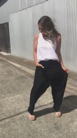 Harem Elastic Long Pant In Plain Black, White Or Taupe