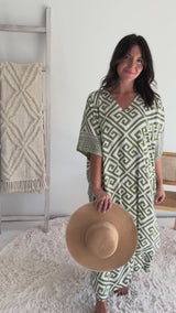 Long Kaftan In Corinthian Coast in Olive
