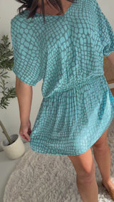 Short Grecian Dress In Pebble Blue
