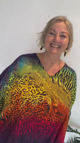 Short Kaftan With Tassels In Rainbow Animal