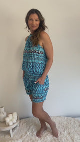 Tahiti Jumpsuit In Aztec Aqua