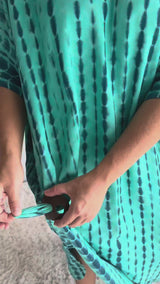 Long Kaftan In Aqua Tie Dye