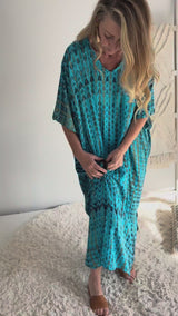 Long Kaftan In Blue Tie Dye