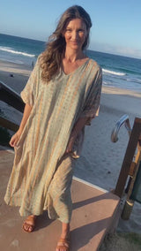Long Kaftan In Olive Raindrop