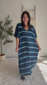 Long Kaftan in Navy Tie Dye