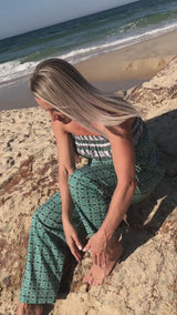Living It Up Long Jumpsuit In Green Boarder