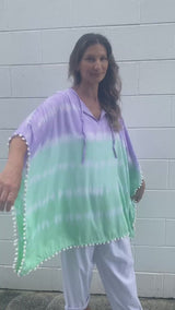 Short Pom Pom Kaftan in Fairy Floss Lime Lavender