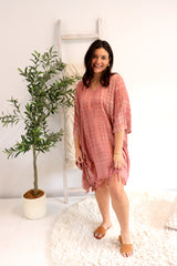 Short Kaftan With Tassels In Clay Tie Dye