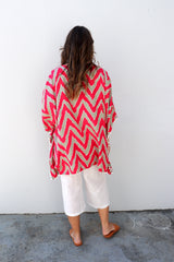 Short Pom Pom Kaftan in Red Zig Zag
