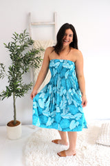 Strapless Beach Dress/Skirt in Blue Leaf