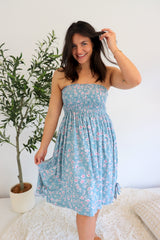 Strapless Beach Dress/Skirt in Blue Flower