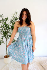 Strapless Beach Dress/Skirt in Blue Flower