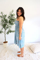 Strapless Beach Dress/Skirt in Blue Flower