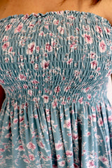 Strapless Beach Dress/Skirt in Blue Flower