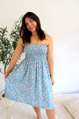 Strapless Beach Dress/Skirt in Blue Flower