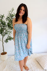 Strapless Beach Dress/Skirt in Blue Flower