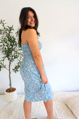 Strapless Beach Dress/Skirt in Blue Flower