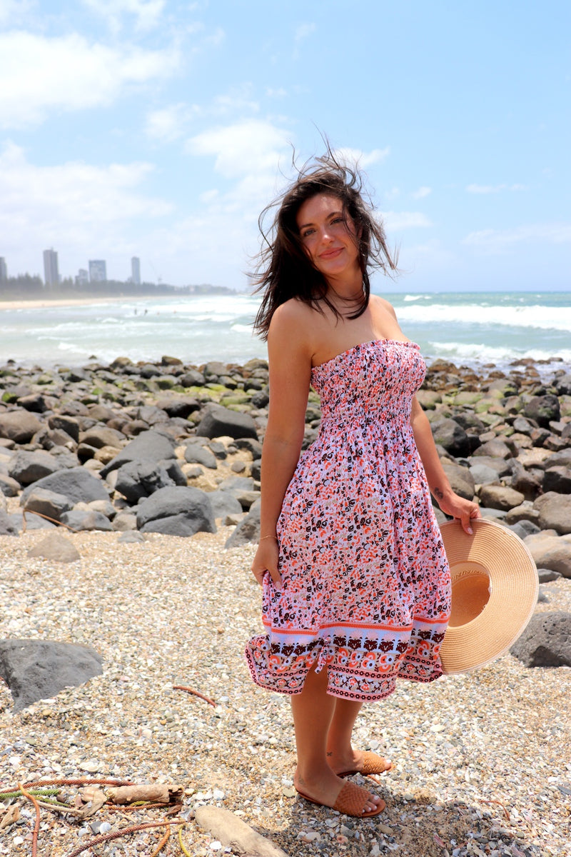 Strapless Beach Dress/Skirt in Speckle Flower