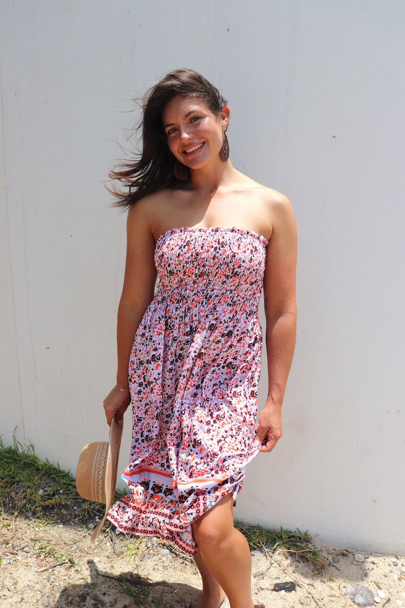 Strapless Beach Dress/Skirt in Speckle Flower