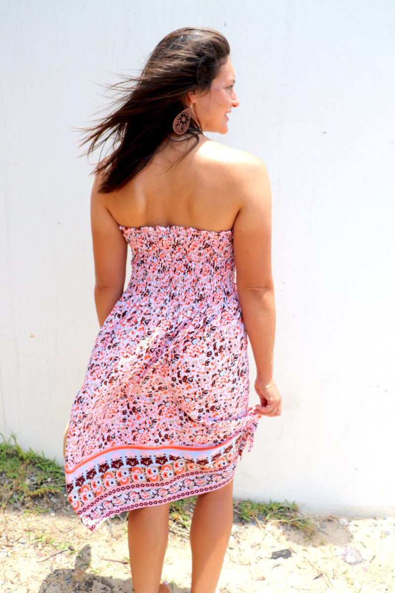 Strapless Beach Dress/Skirt in Speckle Flower