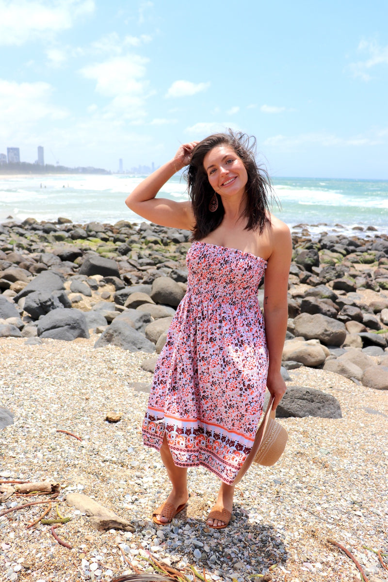 Strapless Beach Dress/Skirt in Speckle Flower
