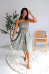 Strapless Beach Dress/Skirt in Olive Flower