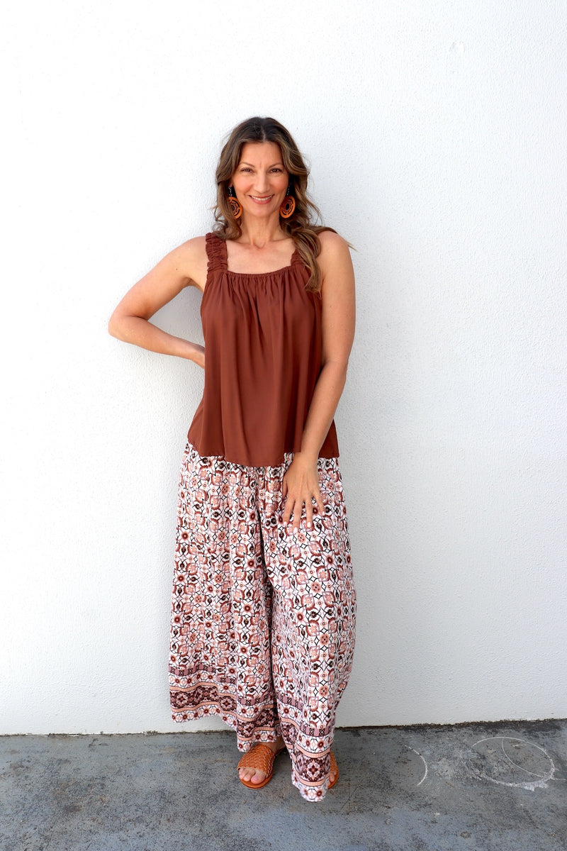 Bora Bora Long Wide Leg Pant in Mosaic Earth