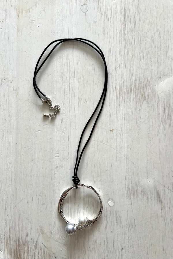 Abstract Silver Ball Long Pendant Necklace