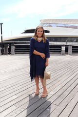 Short Kaftan With Tassels In Navy