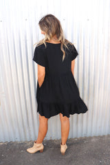 Baby Doll Button Up Dress In Black