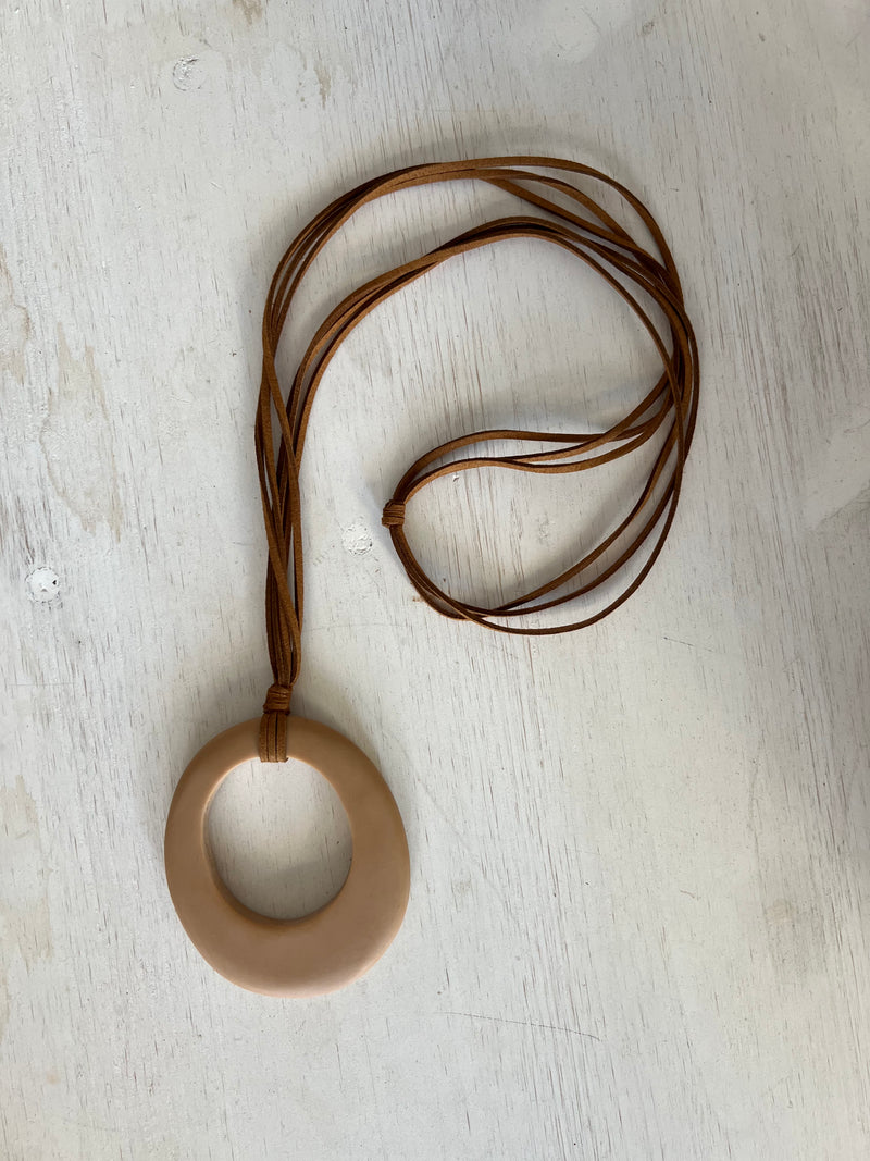 Long Cream/Tan/Black Circle Faux Leather Necklace