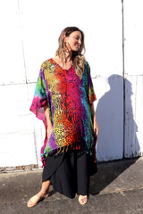 Short Kaftan With Tassels In Rainbow Animal