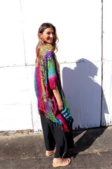 Short Kaftan With Tassels In Rainbow Animal