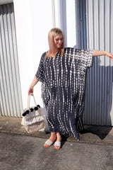 Long Kaftan In RainDrop Charcoal