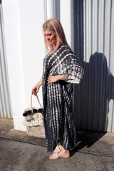 Long Kaftan In RainDrop Charcoal