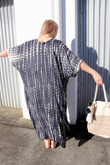 Long Kaftan In RainDrop Charcoal