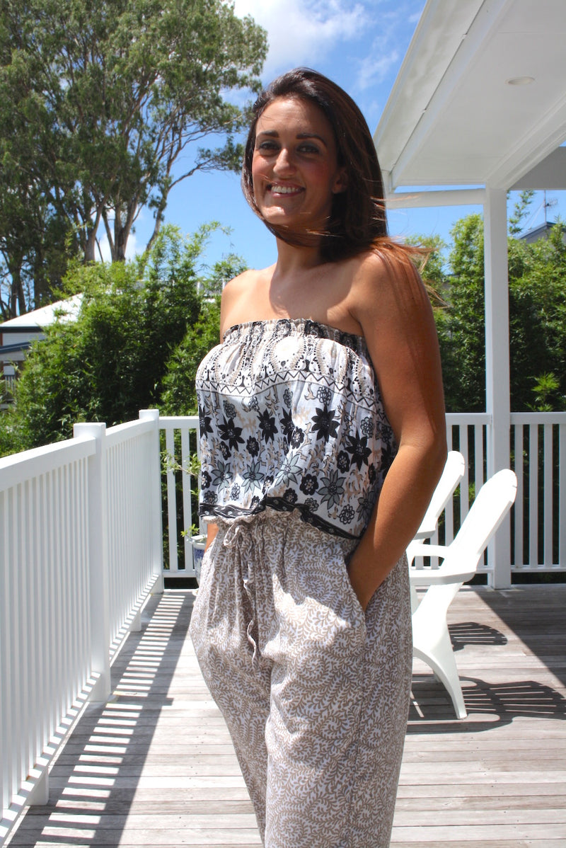 Living it up Long Jumpsuit In Taupe Fern