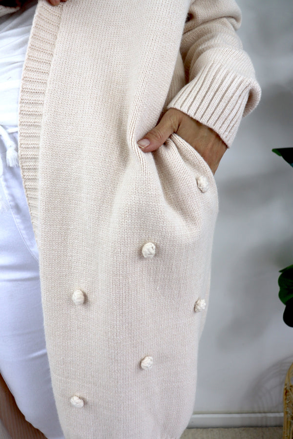London Long Knit Cardi in Biscuit