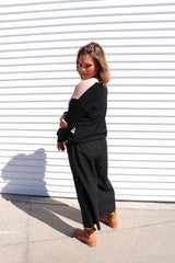 Elastic Cotton 3/4 Pant In Black