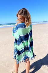 Short Kaftan With Tassels In Blue Zig Zag