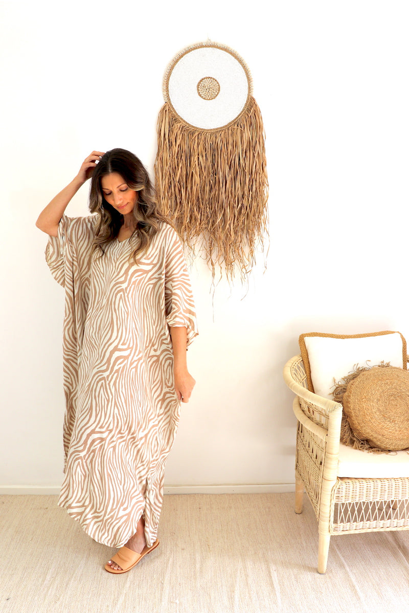 Long Kaftan In Zebra Taupe