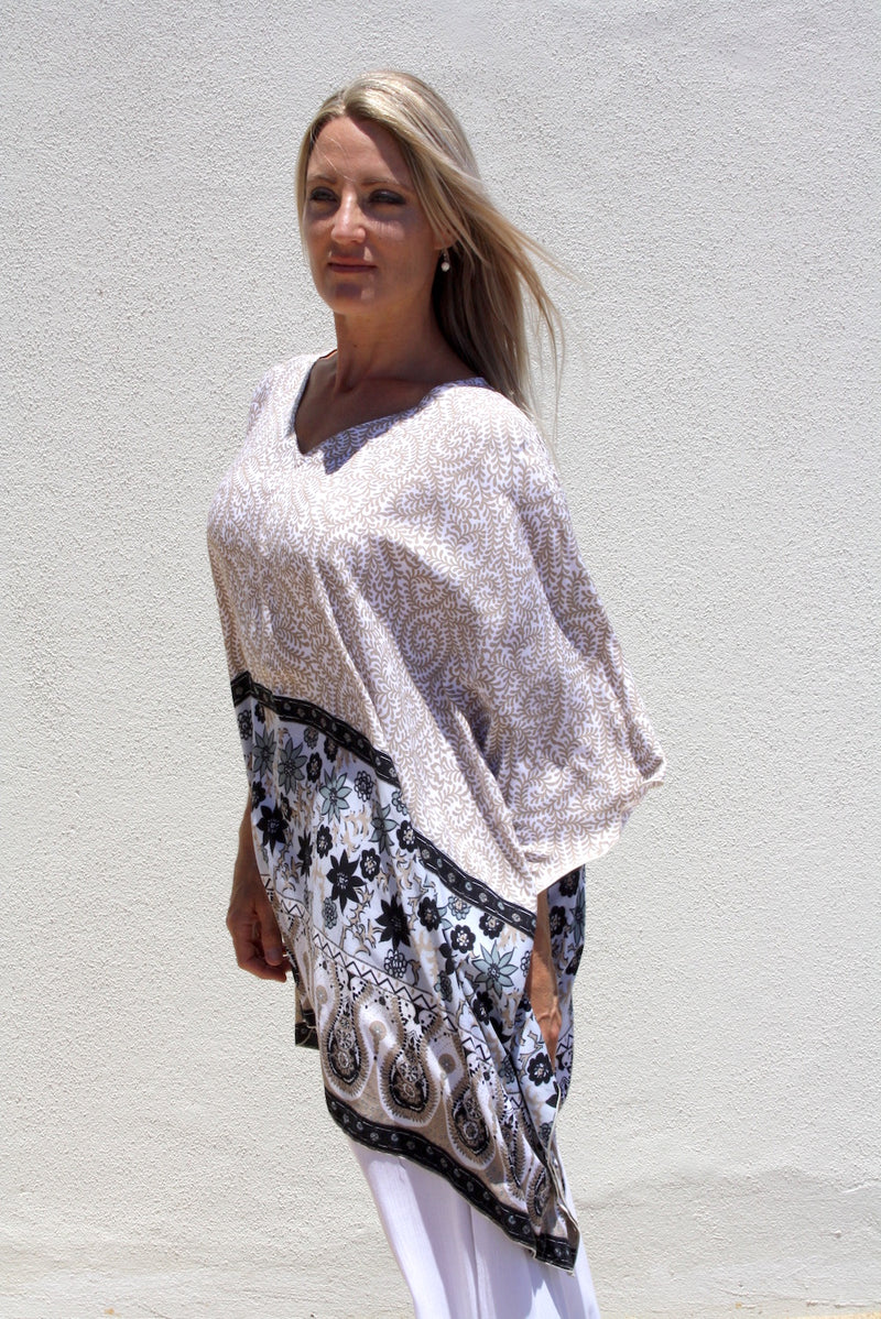 Short Kaftan in Taupe Fern