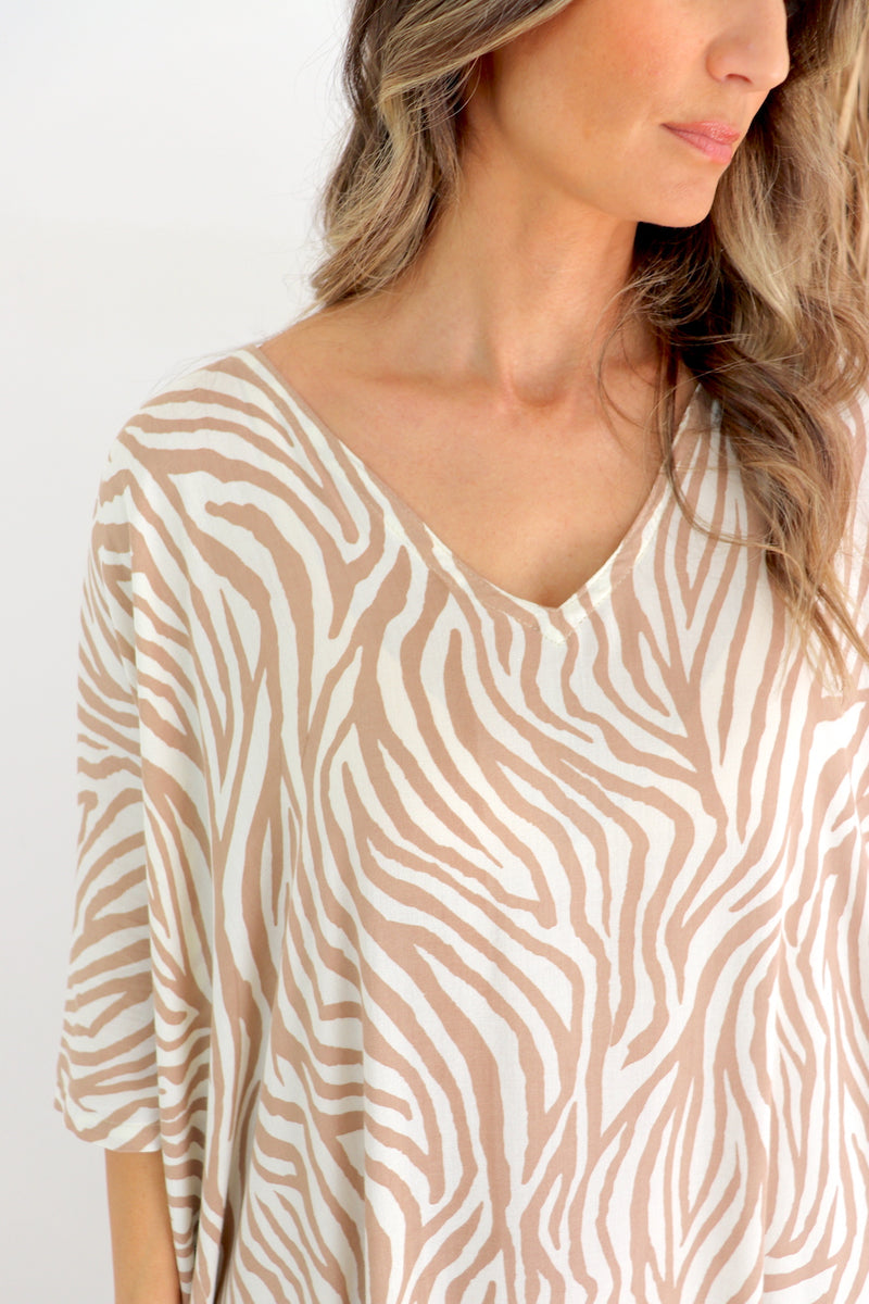 Long Kaftan In Zebra Taupe