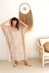 Long Kaftan In Zebra Taupe