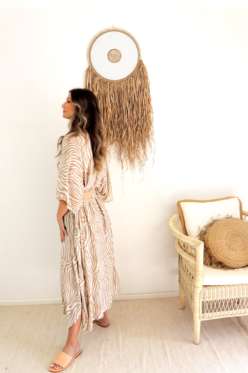 Long Kaftan In Zebra Taupe