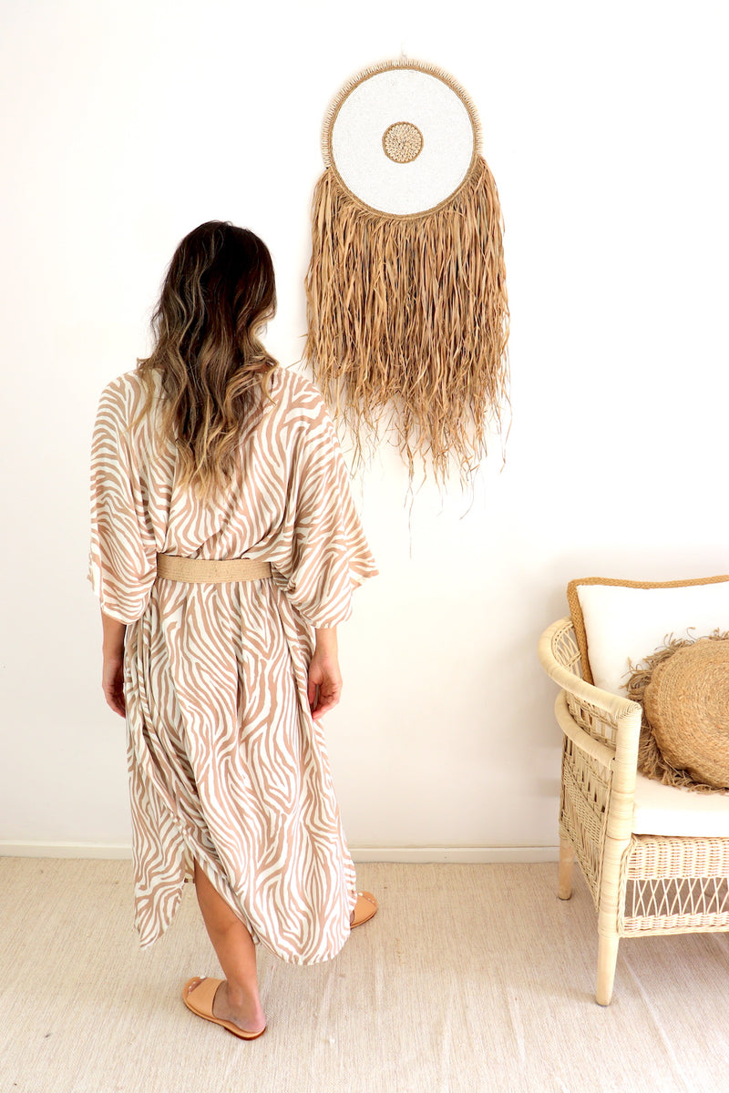 Long Kaftan In Zebra Taupe