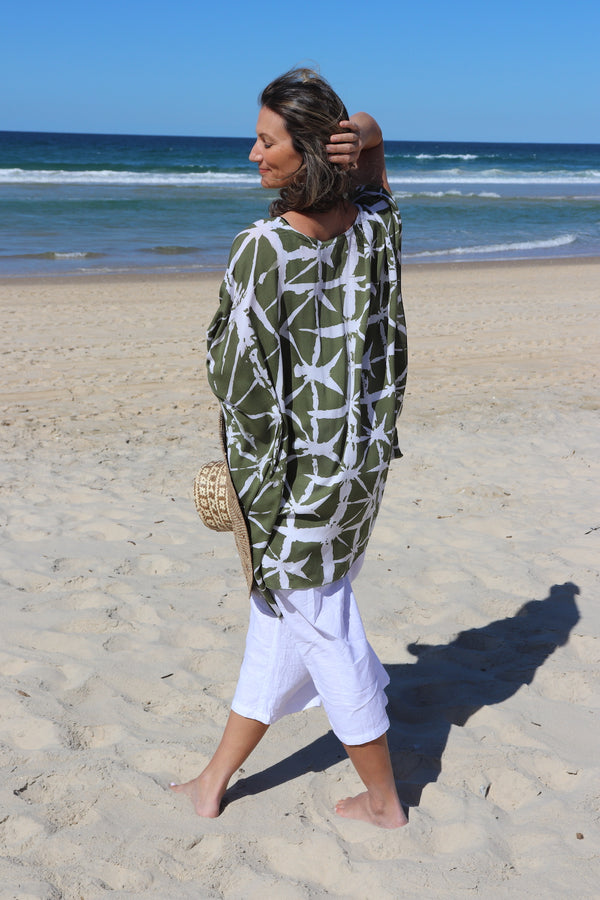 Short Kaftan in Olive Bamboo