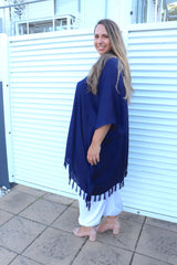 Short Kaftan With Tassels In Navy